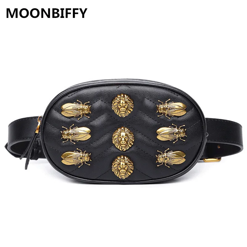 

waist bag women rivets Waist Fanny Pack bags luxury brand fashion velvet leather chest belt handbag red black 2018 hight quality