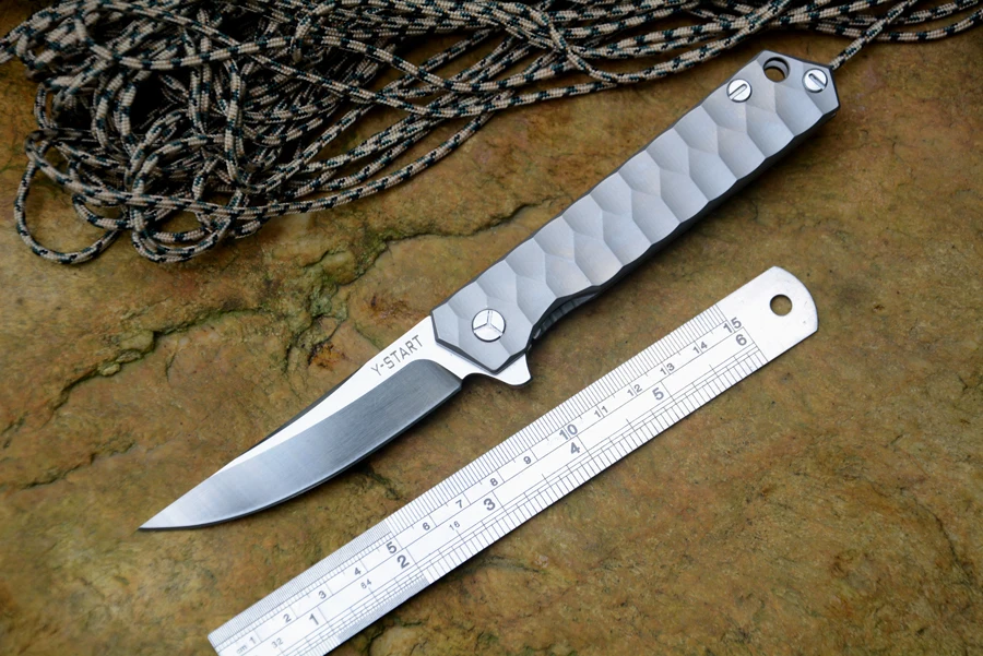 Y START new flipper knife 440C blade ceramic ball bearing washer titanium knife TC4 handle outdoor
