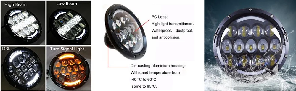 Headlight 7 Inch LED Head light lamps H4H13  Angel Eyes DRL Turn Signal For Lada 4x4 urban Niva JK Land rover defender Hummer (4)