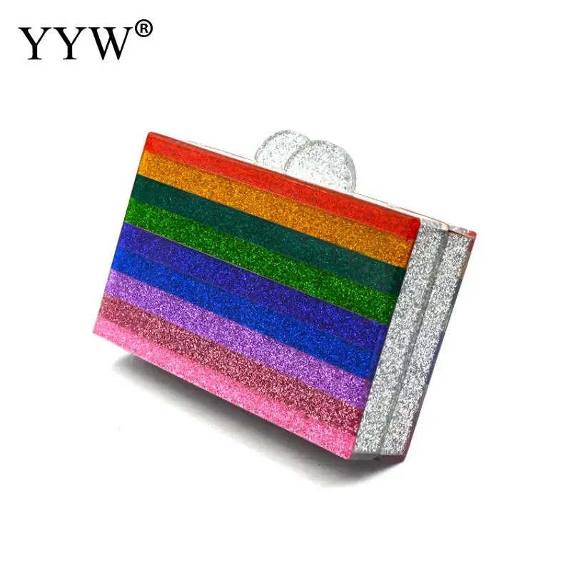 

Rainbow Evening Clutch Colorful Stripes Evening Purses Acrylic Clutch Box Handbag Purse Wedding Hand Bag Bolsa Female 2019 Bag