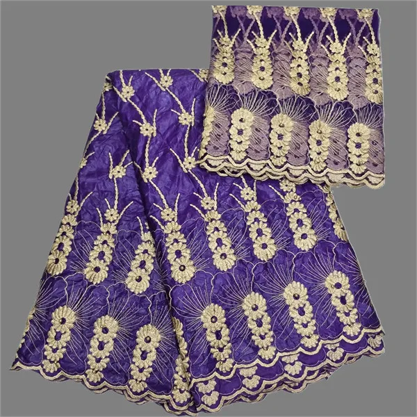 

Hot sale party dress material set African embroidery bazin lace fabric and tulle net lace fabric IKBN13 (5+2)