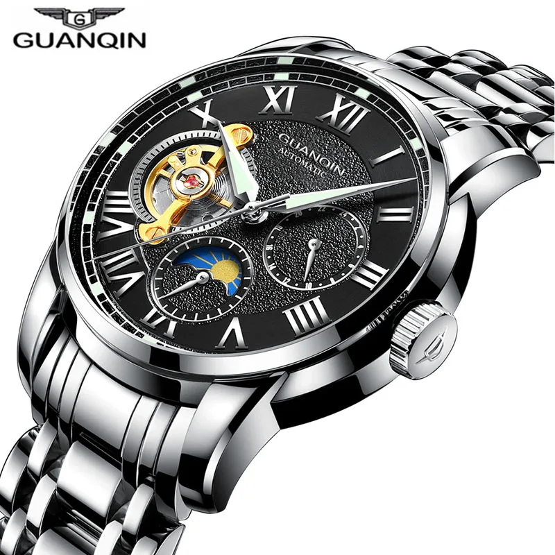 GUANQIN الرياضة ووتش الأعلى العلامة التجارية ساعات أوتوماتيكية الرجال توربيون مضيئة القمر المرحلة الياقوت للماء الأعمال الميكانيكية ووتش GUANQIN الرياضة ووتش الأعلى العلامة التجارية ساعات أوتوماتيكية الرجال توربيون مضيئة القمر المرحلة الياقوت للماء الأعمال الميكانيكية ووتش