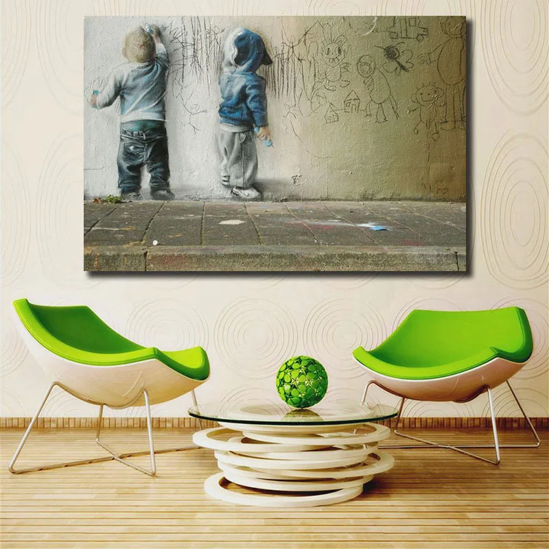 

Kids Drawing On Wall By Banksy Wall Art Canvas Posters Prints Painting Wall Pictures For Office Living Room Home Decor Artwork