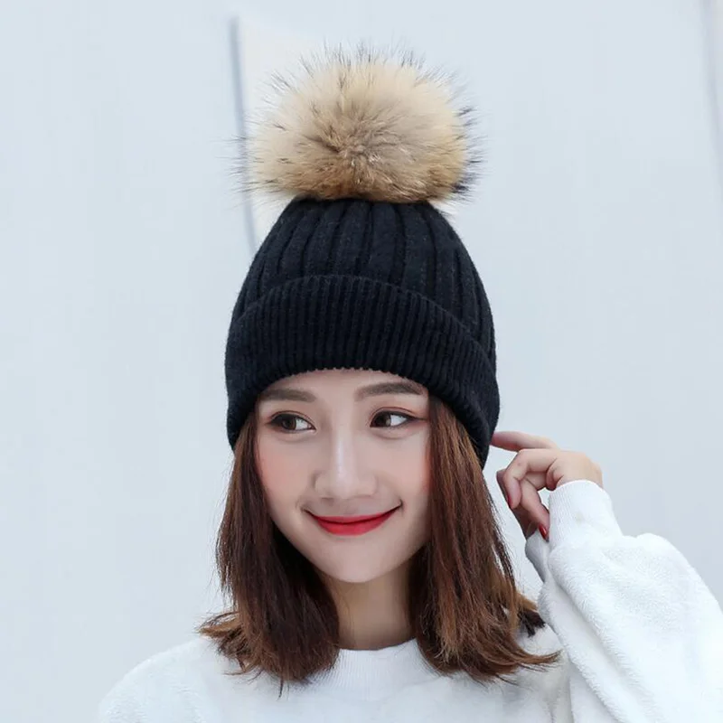 VIIANLES Pom Skullies Poms Winter Beanies Thick Warm Cap For Women Girl's Hat Knitted Beanies New Female High Quality Knit Hats