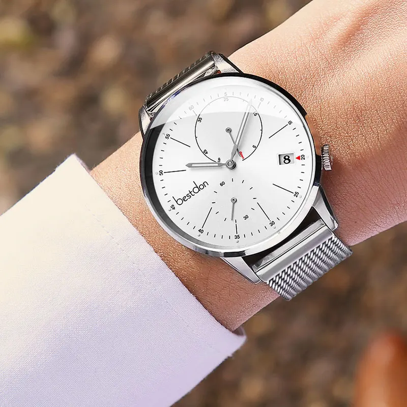 Bestdon Мужские автоматические механические часы со скелетом водонепроницаемые светящиеся спортивные часы модные швейцарские роскошные Лидирующий бренд - Цвет: Silver-white-white