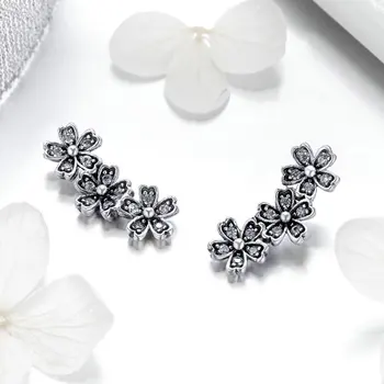 

WOSTU 100% 925 Sterling Silver Stackable Daisy Flower Clear CZ Stud Earrings For Women 2020 New Fashion Earrings Jewelry BKE419