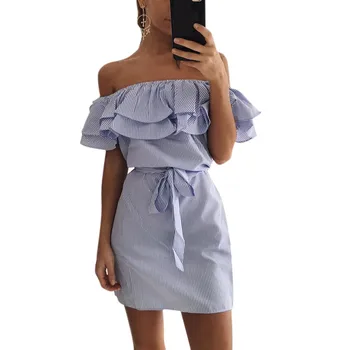 

Summer Women Ladies Soft Dresses Ruffle Off Shoulder Party Cocktail Ball Gown Clubwear Vestidos