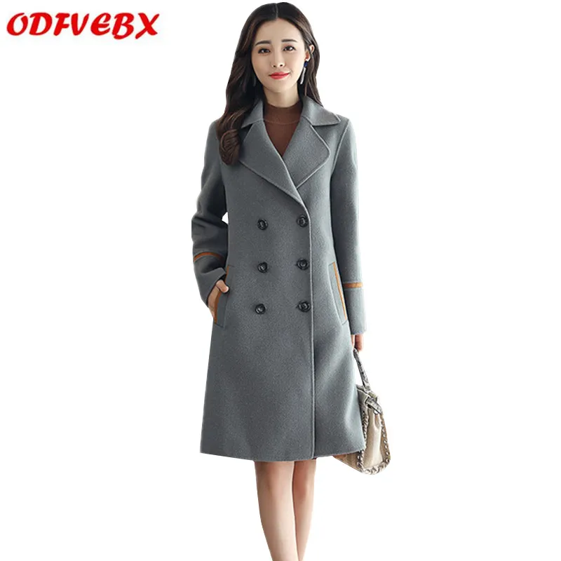 

Double-breasted large size winter woolen jacket female 2019 Loose middle long woolen coat fashion women's woolen outwear ODFVEBX
