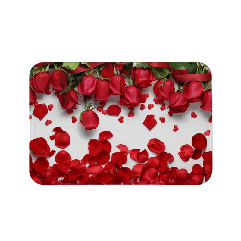 

Door Mat Red Rose Floral 3D Printing Bath Mats Anti-Slip Washable Kitchen Bedroom Hallway Floor Entrance Doormat Rug Home Deco