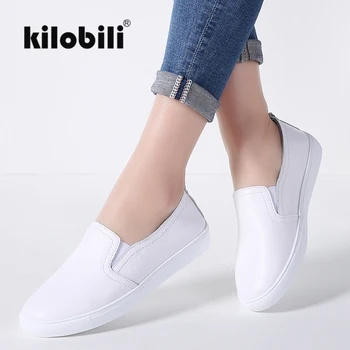 

kilobili 2018 Spring Women basic Sneakers flats shoes genuine leather rubber sole shallow loafers sneaker ladies ballet shoes
