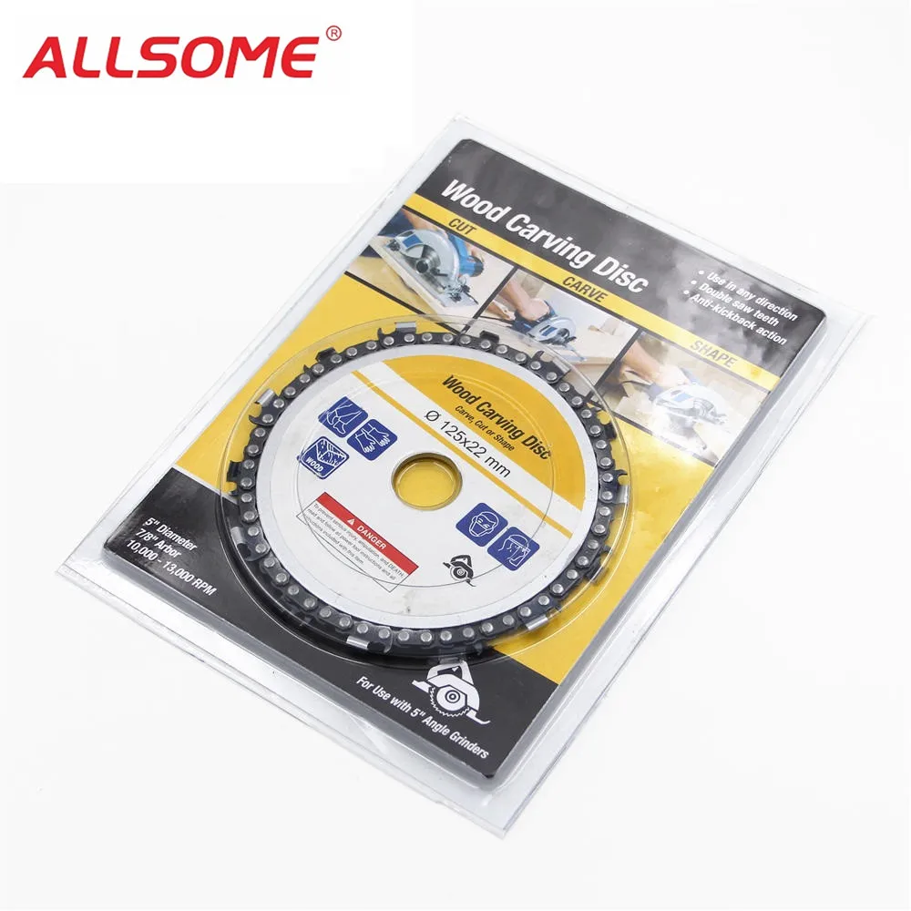 

ALLSOME 5 Inch Grinder Chain Disc 22mm Arbor 14 Teeth Wood Carving Disc For 125mm Angle Grinder HT2371