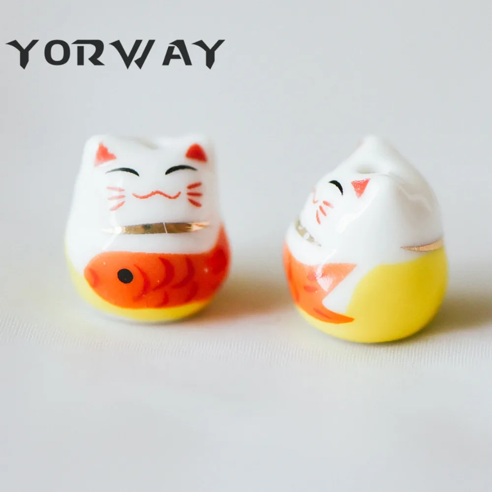 10 шт./лот фарфор Lucky бусины кошка 15 мм ручной работы керамика Maneki Neko просверленные