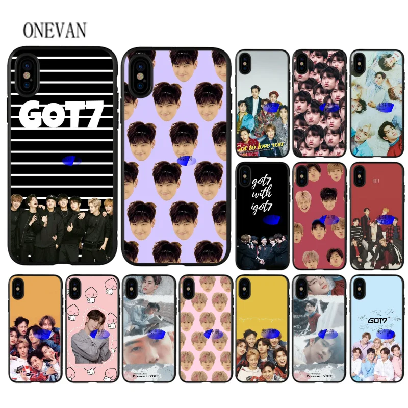 

Kpop GOT7 faces black soft Phone Case for iPhone 7 8 6 6S Plus X XS MAX 5 5S SE XR Cover