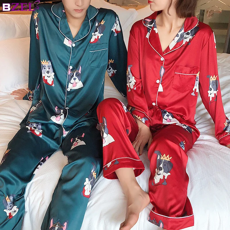 New Arrivals 2018 Lovers Pyjamas Women Silk Satin Pajama