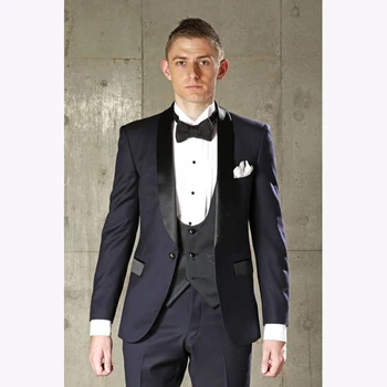 

Black lapel Mens Dinner Party Prom Suit Groom Tuxedo 2018 new Groomsmen 3 piece Wedding Blazer Suits for men (Jacket+Pants+Vest)