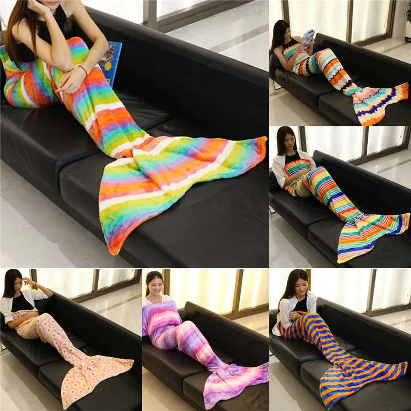 Buy Soft Handmade Mermaid Tail Fleece Blanket Lap Throw Bed Wrap Fin Warm