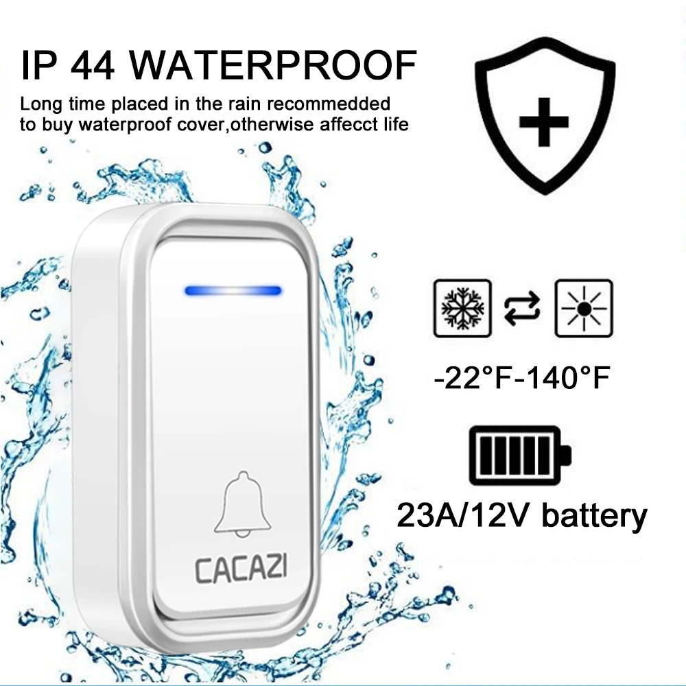 CACAZI водостойкий беспроводной новый домашний дверной звонок Smart Remote 300 м светодио дный светодиодный свет батарея кнопка вызова дверной