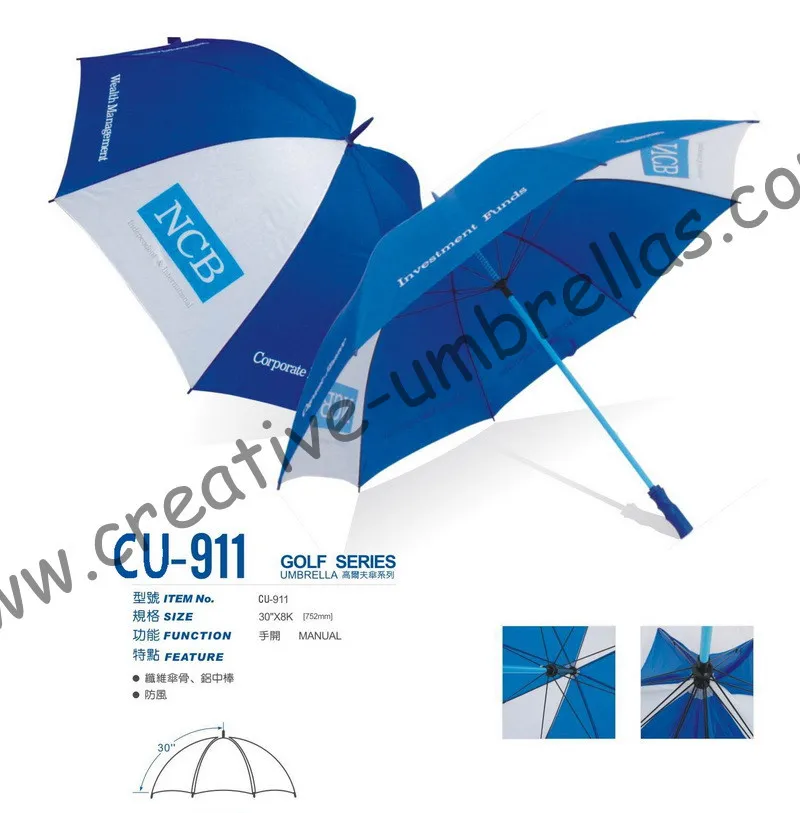 

Free shipping by sea,14mm metal shaft and single fluted ribs,manual golf umbrella,anti-rust,check design with logo printing