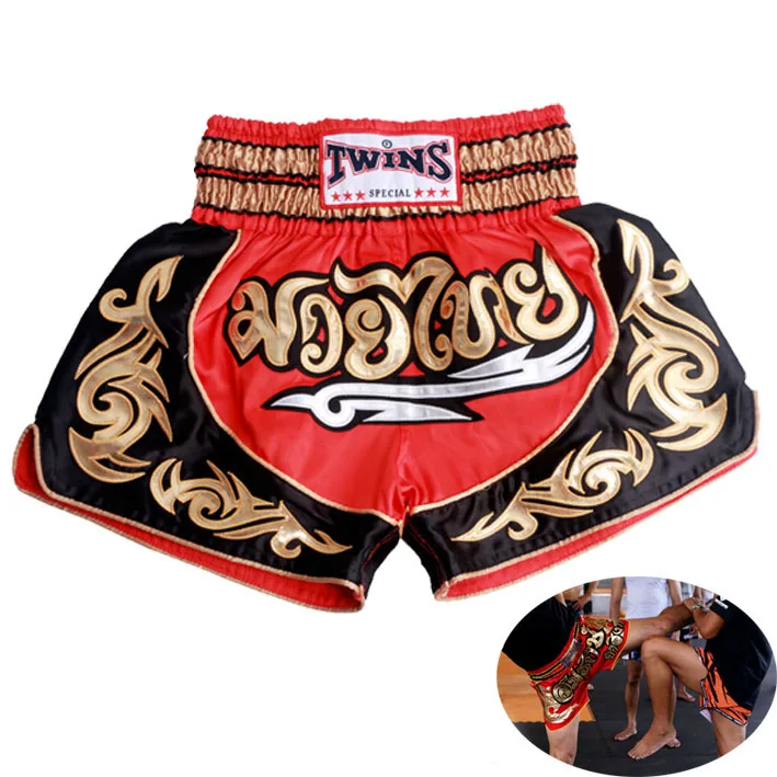

Twins Muay Thai Training Boxing Trunks Acrylic Cotton Blended Sanda Fight Muay Thai Shorts Trunks Golden Silver