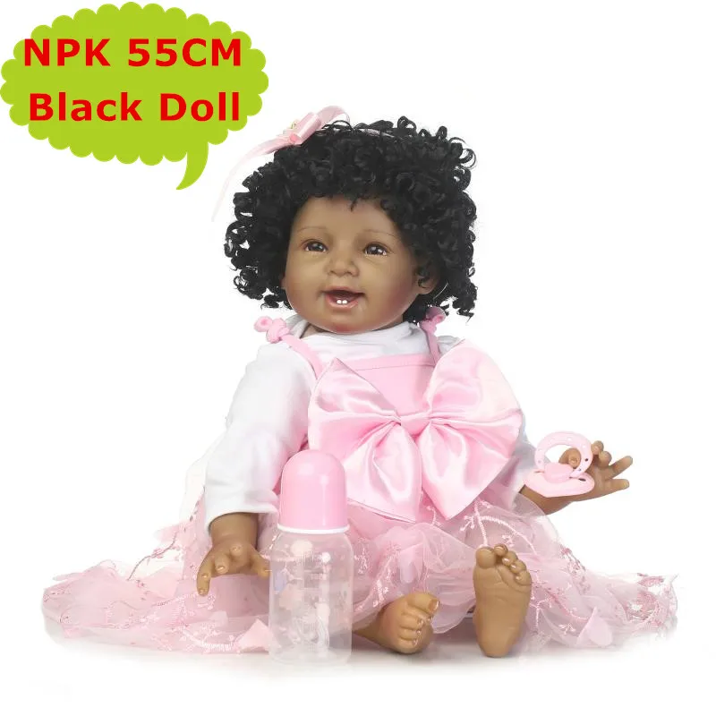 

NPK Real Alive Black Skin Reborn Baby Doll Handmade Soft Silicone Bebe Reborn Curls Hair Princess Toys For Child Girls Brinquedo