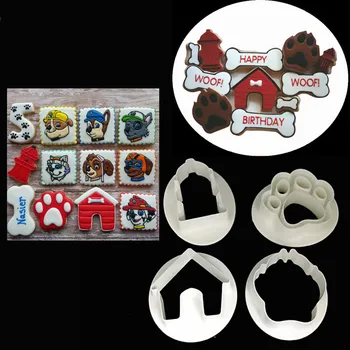 

4 Pcs/Set Food Grade Plastic DIY Dog theme Cookie Biscuit Cutter Cake Mold Fondant Cutter Mould Baking Cake Decorating Tools