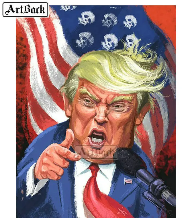

New 5D Diamond Painting Trump Comic Portrait Full Square Round Drill Mosaic American Presidential Pattern for Home Decor Art
