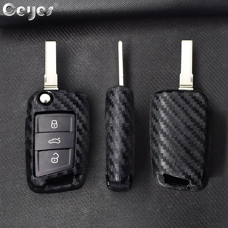 Ceyes Car Styling Auto Shell Key Case For Skoda Octavia A7 A 7 For Volkswagen Carbon Fiber Protection Accessories Car-Styling