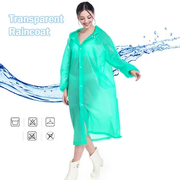 

Repeatable Men EVA Transparent Raincoat Portable Outdoor Travel Rainwear Waterproof Camping Hooded Ponchos Plastic Rain Cover