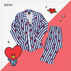 Kpop дома для BTS Bangtan мальчики BT21 мультфильм версия v suga же Harajuku пижамы рубашка с длинным рукавом ночная рубашка для мужчин и женщин bedgown