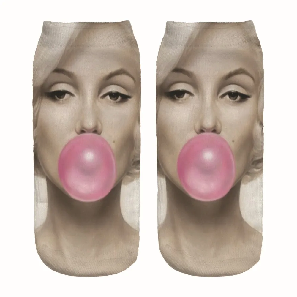 Cute 3D Women Short Socks Harajuku Sexy Marilyn Monroe Print Casual Happy Socks Men Women Kid Fashion Low Straight Ankle Socks (2)