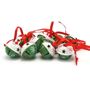 

Christmas decorations 12pcs green iron small bells with red string 25mm Christmas tree decorations for home Party DIY Crafts
