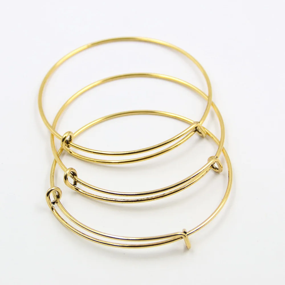 

Wholesale 50 PCS Alloy 3 Colors Expandable Wire Bangle Adjustable Charm Bangle Bracelet DIY Bangle Bracelet