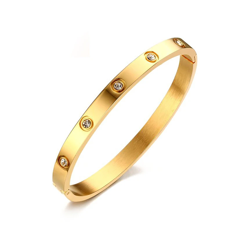

BOAKO Charm Stainless Steel Bracelets For Women /Men Gold Color Couple Crystal Cuff Bracelet & Bangles Love Jewelry bileklik