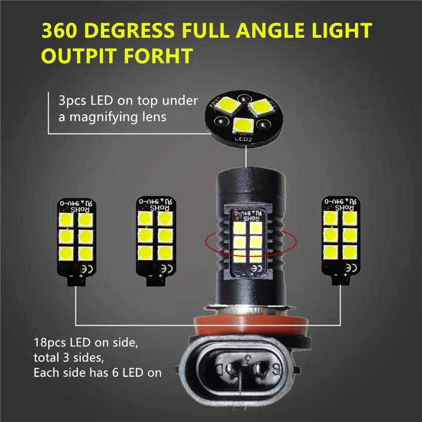 H8 H11 светодиодные лампы HB4 светодиодные лампы HB3 9006 9005 SMD светильник s 1200LM 6000K 12V белый светильник для вождения автомобиля