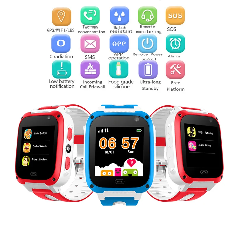 Waterproof Children Smart Watch Digital Baby Smart Watch SOS Emergency Help LBS Positioning Tracker Card Large Capacity Battery