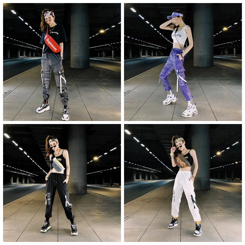 

Summer Fashion Side Pockets Cargo Pants Women Harajuku New Printed Letter Hip Hop pPants Loose Female Harem Pants Thin Trousers