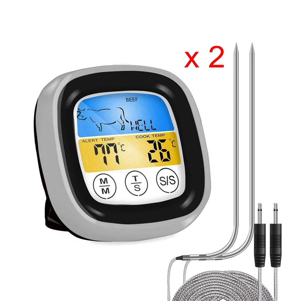 Цифровой термометр для духовки, измеритель температуры для выпечки мяса, датчик из нержавеющей стали, Цифровые кухонные инструменты для выпечки - Цвет: with 2 sensors