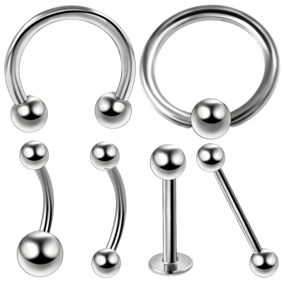 

6pcs/lot Steel Eyebrow Nose Ombligo Belly Tongue Labret Rings Horseshoe Piercings Captive Rings Ear Septum Helix Tragus Jewelry
