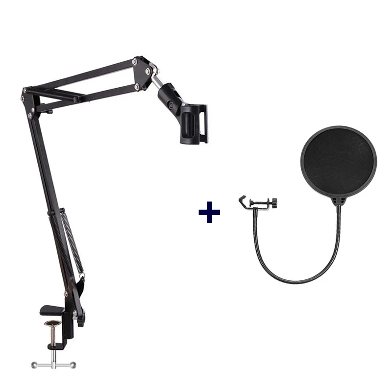 

Professional Microphone Suspension Boom Scissor Arm Stand with Mic Clip Holder & Table Mounting Clamp Kit + Filter for Micophone