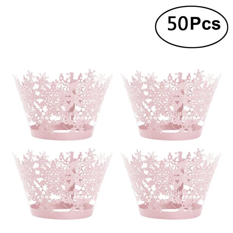 

50pcs Artistic Bake Cake Paper Cups Little Vine Laser Cut Liner Wrappers Cup Muffin Holder for Party Decoration (Pink)