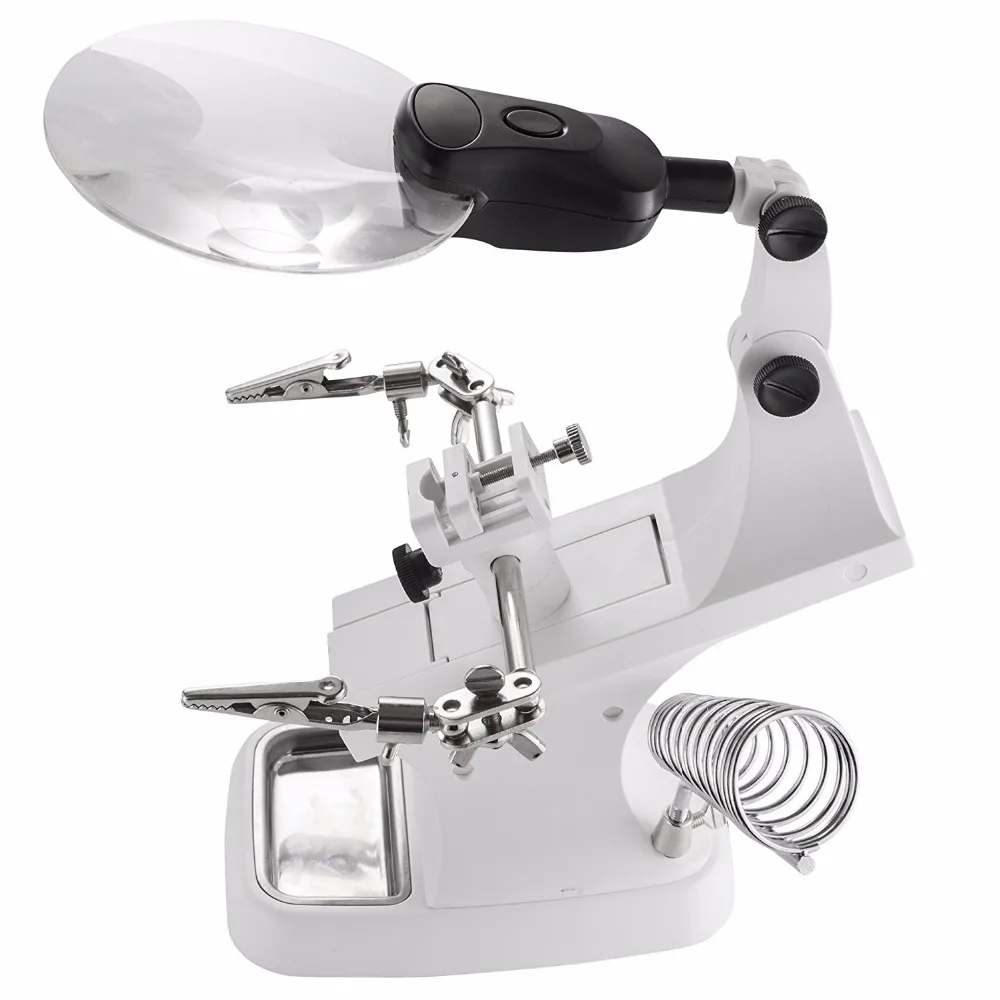 Multi-functional-Welding-LED-Magnifier-3X-4-5X-magnifying-glass-Alligator-Clip-Holder-Clamp-Helping-Hand
