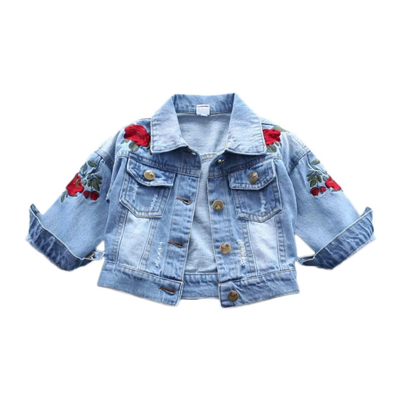 

Girls Denim Jackets 2018 New Flower Embroidery Blue Jacket Spring Fall Girls Outerwear Kids Fasion Coat 3-8Y GT76