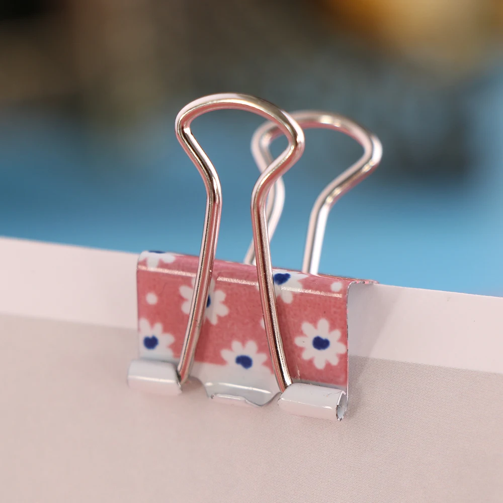 

10PCS/lot Mini Useful Colorful Printed Metal Paper Clip Binder Clips Desk Bag Sealing Clamp School Office Storage Supplies