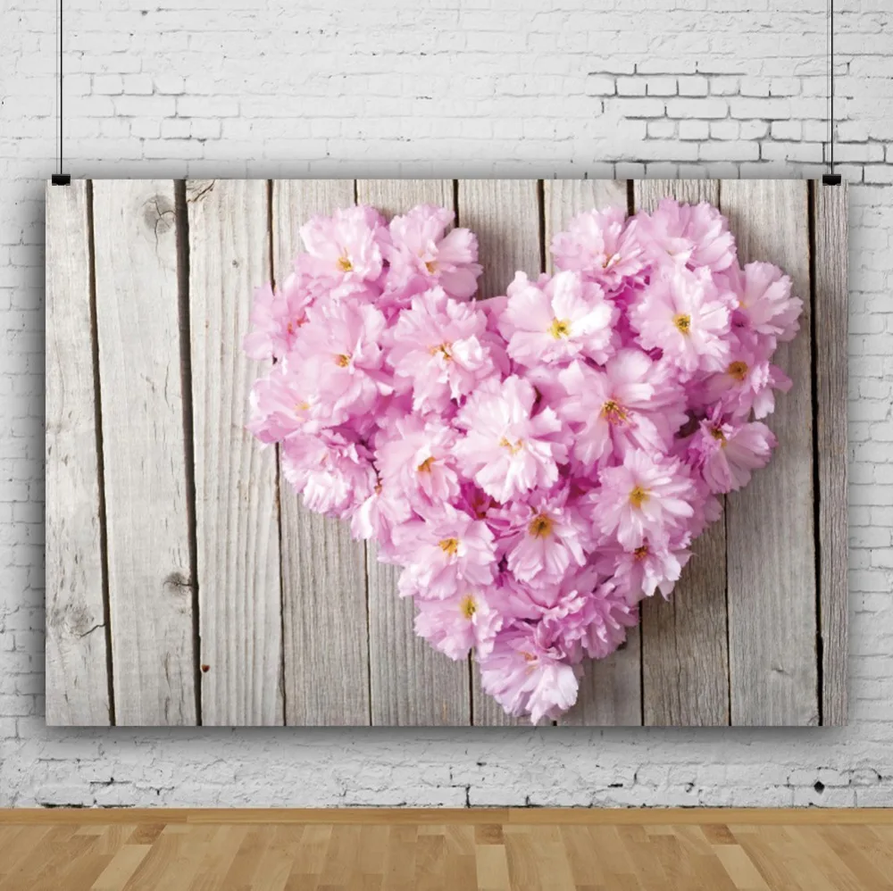 Laeacco Flowers Love Hearts Wooden Boards Wall Celebration Scene Photography Backgrounds Photographic Backdrops For Photo Studio