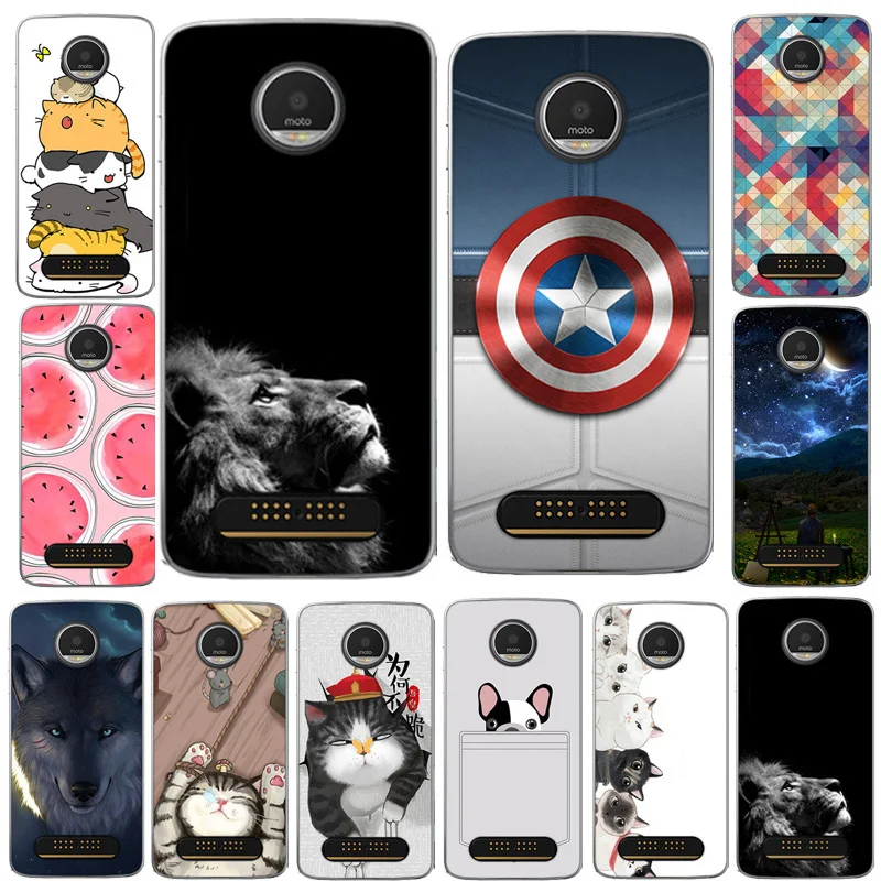 For Motorola Moto Z2 Play Case Cover Soft TPU Silicon Cover Cat Dog Animal Cartoon painted Phone Capa For Moto Z2 Play 5.5\