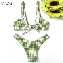Нагрудный кружевной Регулируемый бикини привлекательный купальник-бикини женский купальный костюм Зеленый Клетчатый бразильский купальник пуш-ап для девочек красный