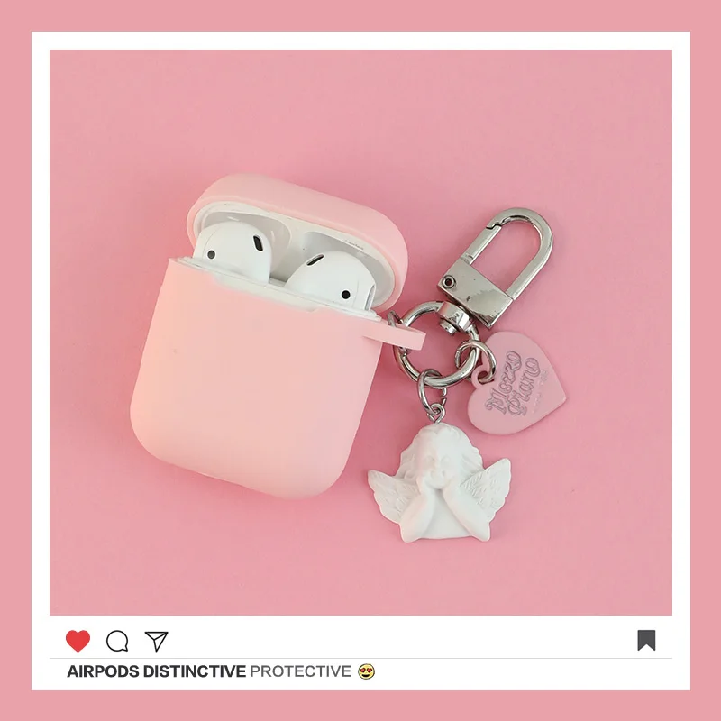 Милый силиконовый чехол с сердечком ангелом для ключей Apple Airpods Bluetooth