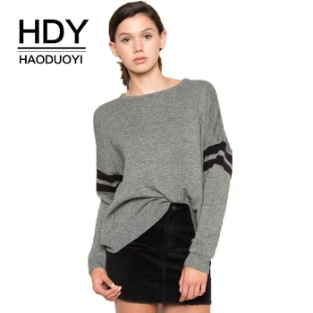 

HDY Haoduoyi Autumn Fashion Women Sweaters Casual Solid Color Loose Long Sleeve Pullovers Streetwear Crew Neck Female Tops