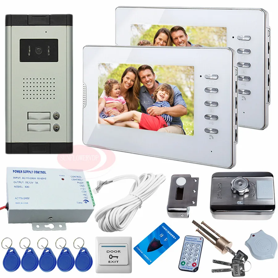 

Video Intercom Call For Home Doorbell 2 Buttons CCD Camera Intercom Door Phone 7inch Color Screen Door Control With Rfid E-Lock