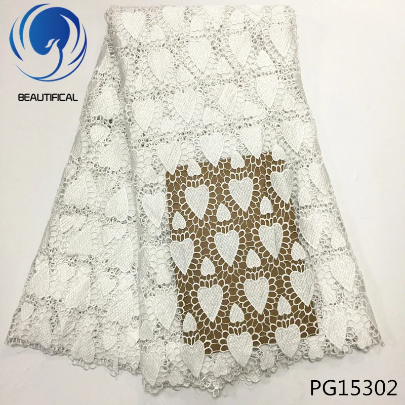 

BEAUTIFICAL White lace fabric 2017 latest design african cord guipure lace fabric for wedding water soluble lace fabric PG153